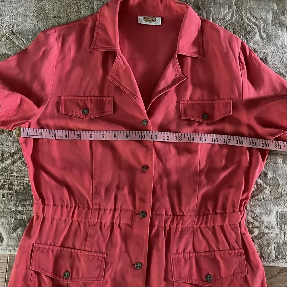 Talbots Linen Blend Shirt-Dress With Pockets Short Sleeve Red Rustic M-L